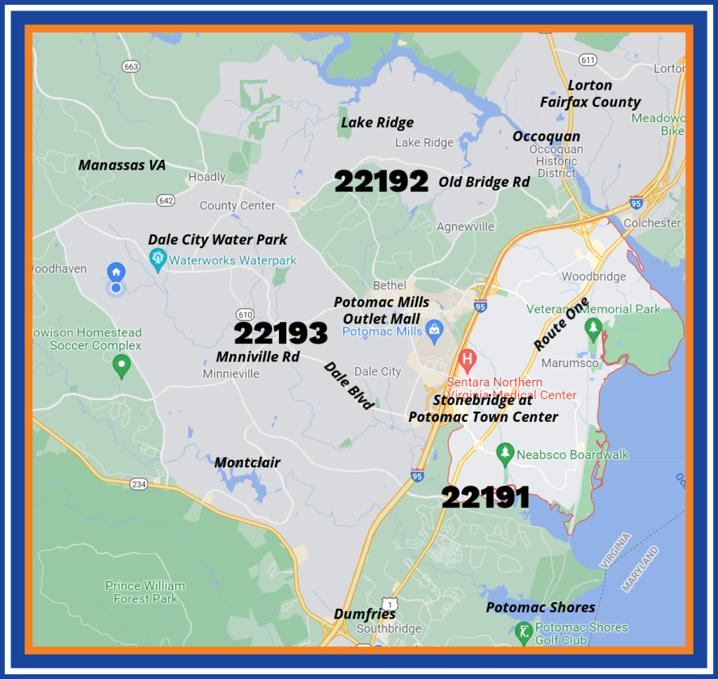 Woodbridge VA Zip Code Map